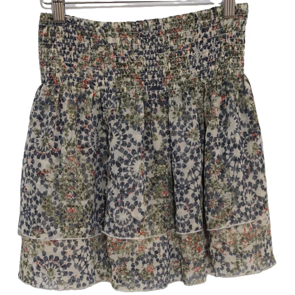 Womens Abercrombie & Fitch White Blue Green Red Elastic Tiered Mini Skirt Size M